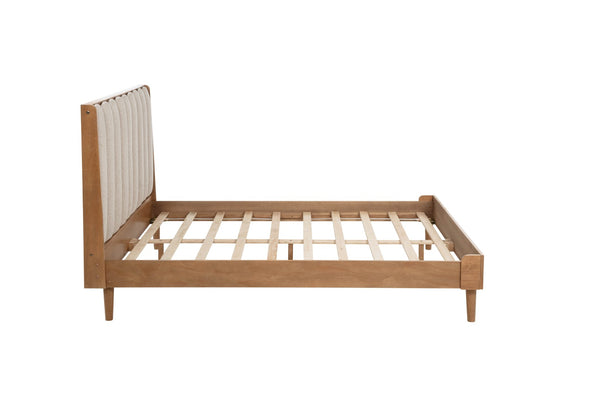 English Elm Queen Pine Wood Bed Segmented Padded Headboard Upholstered Frame for Bedroom W504S00315