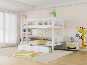 English Elm Twin Over Rubberwood Bunk Bed with Pull-Out Trundle for Kids Shared Rooms White Bunk Bed with 2 Drawers W504S00330