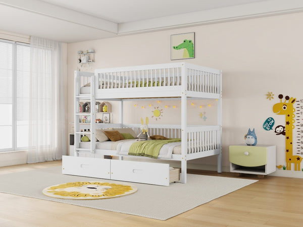 English Elm Twin Over Rubberwood Bunk Bed with Pull-Out Trundle for Kids Shared Rooms White Bunk Bed with 2 Drawers W504S00330