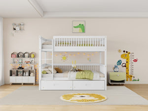 English Elm Twin Over Rubberwood Bunk Bed with Pull-Out Trundle for Kids Shared Rooms White Bunk Bed with 2 Drawers W504S00330