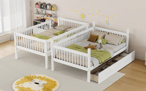 English Elm Twin Over Rubberwood Bunk Bed with Pull-Out Trundle for Kids Shared Rooms White Bunk Bed with 2 Drawers W504S00330