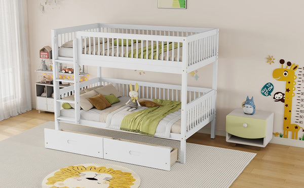 English Elm Twin Over Rubberwood Bunk Bed with Pull-Out Trundle for Kids Shared Rooms White Bunk Bed with 2 Drawers W504S00330
