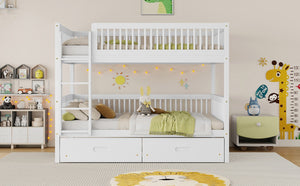English Elm Twin Over Rubberwood Bunk Bed with Pull-Out Trundle for Kids Shared Rooms White Bunk Bed with 2 Drawers W504S00330