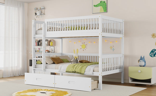 English Elm Twin Over Rubberwood Bunk Bed with Pull-Out Trundle for Kids Shared Rooms White Bunk Bed with 2 Drawers W504S00330