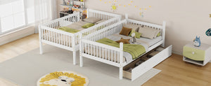English Elm Twin Over Rubberwood Bunk Bed with Pull-Out Trundle for Kids Shared Rooms White Bunk Bed with 2 Drawers W504S00330