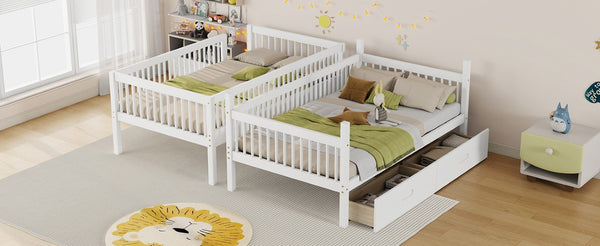 English Elm Twin Over Rubberwood Bunk Bed with Pull-Out Trundle for Kids Shared Rooms White Bunk Bed with 2 Drawers W504S00330