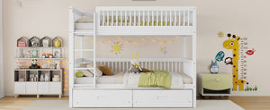 English Elm Twin Over Rubberwood Bunk Bed with Pull-Out Trundle for Kids Shared Rooms White Bunk Bed with 2 Drawers W504S00330