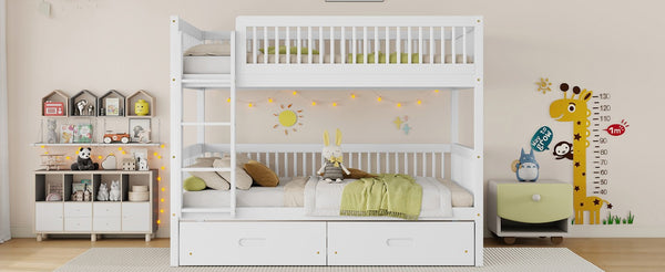 English Elm Twin Over Rubberwood Bunk Bed with Pull-Out Trundle for Kids Shared Rooms White Bunk Bed with 2 Drawers W504S00330