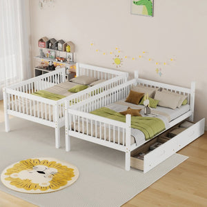 English Elm Twin Over Rubberwood Bunk Bed with Pull-Out Trundle for Kids Shared Rooms White Bunk Bed with 2 Drawers W504S00330