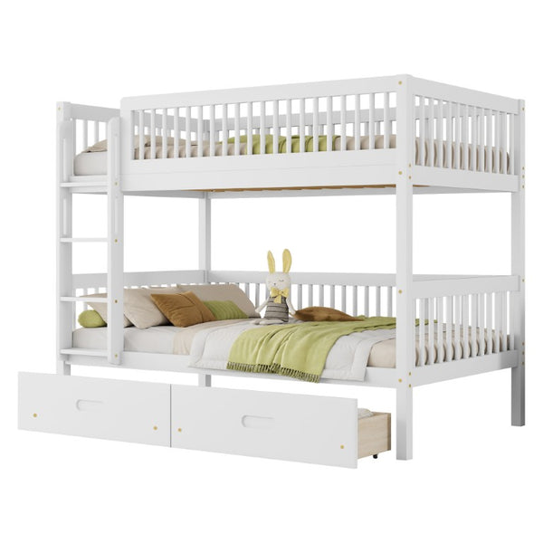 English Elm Twin Over Rubberwood Bunk Bed with Pull-Out Trundle for Kids Shared Rooms White Bunk Bed with 2 Drawers W504S00330