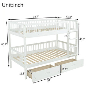 English Elm Twin Over Rubberwood Bunk Bed with Pull-Out Trundle for Kids Shared Rooms White Bunk Bed with 2 Drawers W504S00330