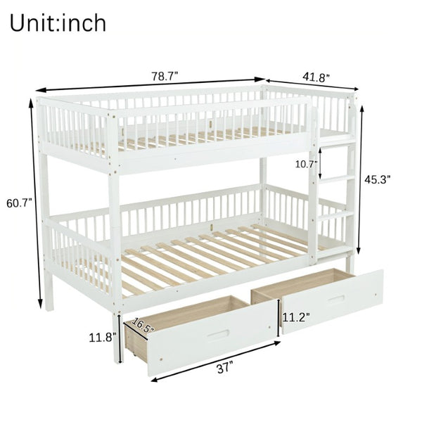 English Elm Twin Over Rubberwood Bunk Bed with Pull-Out Trundle for Kids Shared Rooms White Bunk Bed with 2 Drawers W504S00330