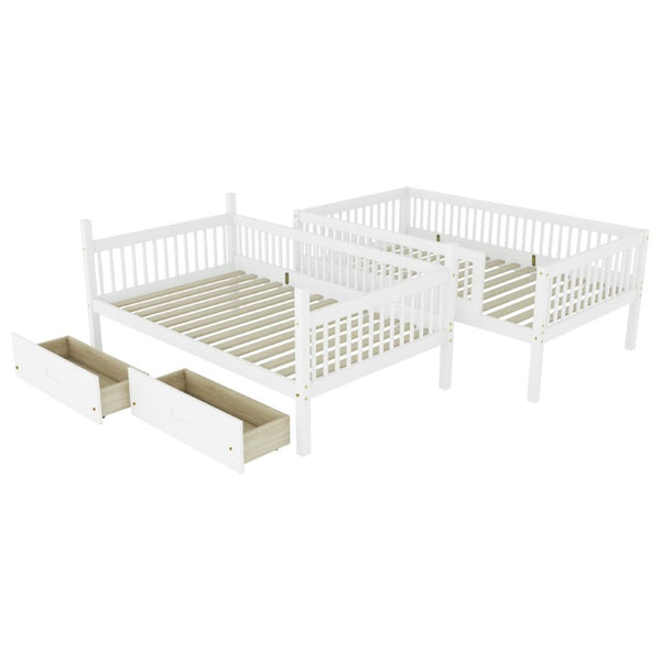 English Elm Twin Over Rubberwood Bunk Bed with Pull-Out Trundle for Kids Shared Rooms White Bunk Bed with 2 Drawers W504S00330
