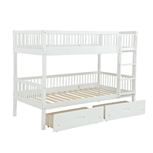 English Elm Twin Over Rubberwood Bunk Bed with Pull-Out Trundle for Kids Shared Rooms White Bunk Bed with 2 Drawers W504S00330