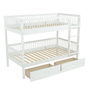 English Elm Twin Over Rubberwood Bunk Bed with Pull-Out Trundle for Kids Shared Rooms White Bunk Bed with 2 Drawers W504S00330