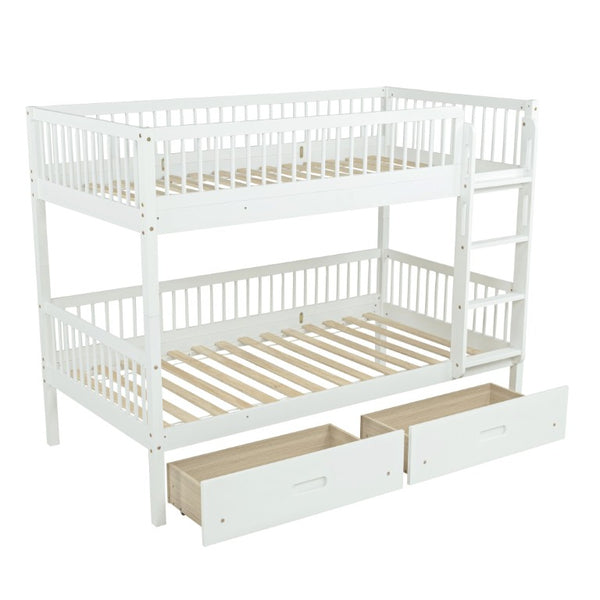 English Elm Twin Over Rubberwood Bunk Bed with Pull-Out Trundle for Kids Shared Rooms White Bunk Bed with 2 Drawers W504S00330
