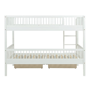 English Elm Twin Over Rubberwood Bunk Bed with Pull-Out Trundle for Kids Shared Rooms White Bunk Bed with 2 Drawers W504S00330