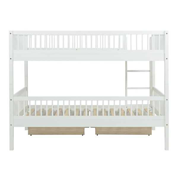 English Elm Twin Over Rubberwood Bunk Bed with Pull-Out Trundle for Kids Shared Rooms White Bunk Bed with 2 Drawers W504S00330
