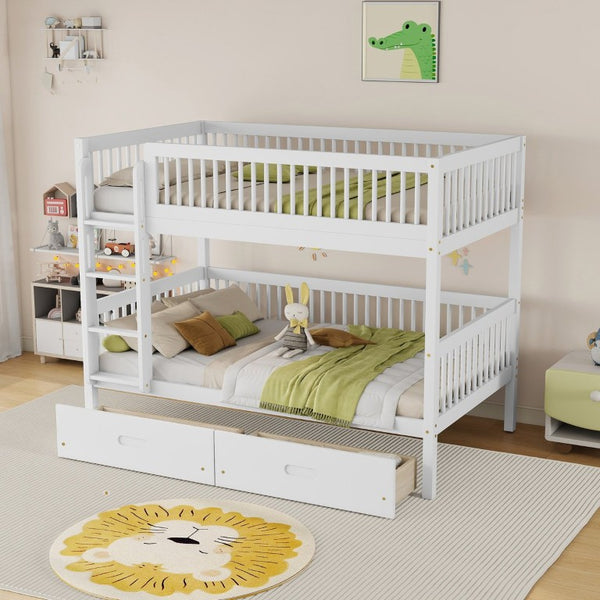 English Elm Twin Over Rubberwood Bunk Bed with Pull-Out Trundle for Kids Shared Rooms White Bunk Bed with 2 Drawers W504S00330