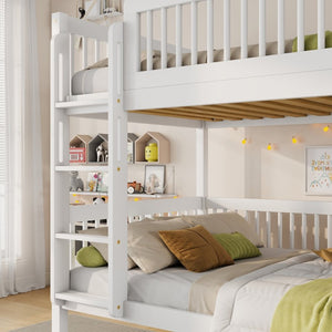 English Elm Twin Over Rubberwood Bunk Bed with Pull-Out Trundle for Kids Shared Rooms White Bunk Bed with 2 Drawers W504S00330