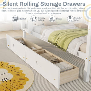 English Elm Twin Over Rubberwood Bunk Bed with Pull-Out Trundle for Kids Shared Rooms White Bunk Bed with 2 Drawers W504S00330