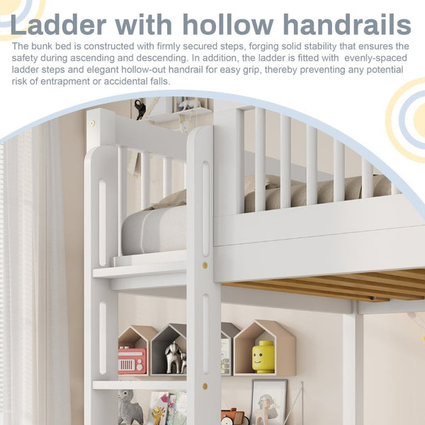 English Elm Twin Over Rubberwood Bunk Bed with Pull-Out Trundle for Kids Shared Rooms White Bunk Bed with 2 Drawers W504S00330