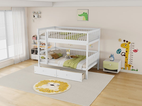 English Elm Twin Over Rubberwood Bunk Bed with Pull-Out Trundle for Kids Shared Rooms White Bunk Bed with 2 Drawers W504S00330