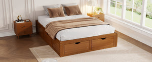 English Elm Queen Platform Bed Solid Pine Frame Six Storage Drawers Low Profile Walnut Finish Walnut W504S00335
