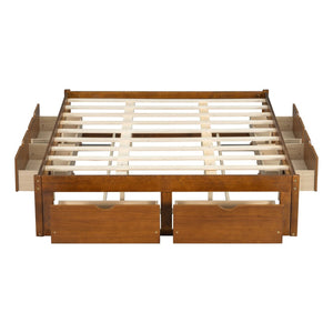 English Elm Queen Platform Bed Solid Pine Frame Six Storage Drawers Low Profile Walnut Finish Walnut W504S00335