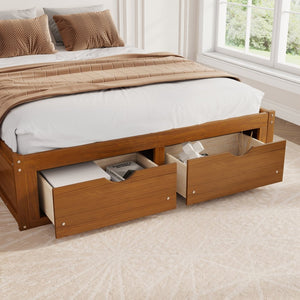English Elm Queen Platform Bed Solid Pine Frame Six Storage Drawers Low Profile Walnut Finish Walnut W504S00335