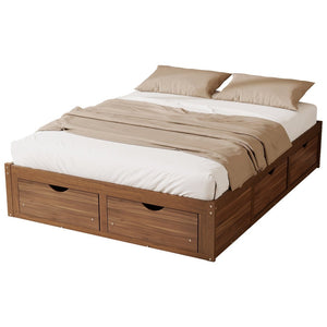 English Elm Queen Platform Bed Solid Pine Frame Six Storage Drawers Low Profile Walnut Finish Light Walnut W504S00336