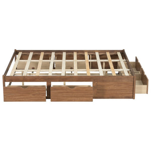 English Elm Queen Platform Bed Solid Pine Frame Six Storage Drawers Low Profile Walnut Finish Light Walnut W504S00336