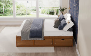 English Elm King Pine Platform Bed with Six Hidden Storage Drawers Low Profile Walnut Finish Walnut W504S00337