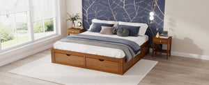 English Elm King Pine Platform Bed with Six Hidden Storage Drawers Low Profile Walnut Finish Walnut W504S00337