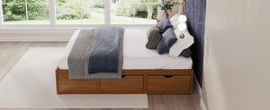 English Elm King Pine Platform Bed with Six Hidden Storage Drawers Low Profile Walnut Finish Walnut W504S00337