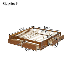 English Elm King Pine Platform Bed with Six Hidden Storage Drawers Low Profile Walnut Finish Walnut W504S00337