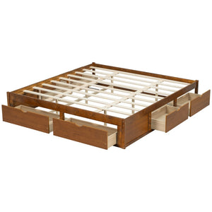 English Elm King Pine Platform Bed with Six Hidden Storage Drawers Low Profile Walnut Finish Walnut W504S00337