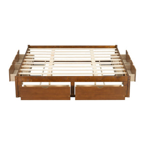 English Elm King Pine Platform Bed with Six Hidden Storage Drawers Low Profile Walnut Finish Walnut W504S00337