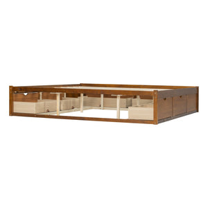 English Elm King Pine Platform Bed with Six Hidden Storage Drawers Low Profile Walnut Finish Walnut W504S00337