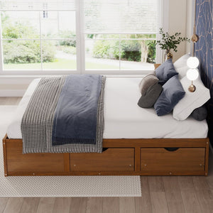 English Elm King Pine Platform Bed with Six Hidden Storage Drawers Low Profile Walnut Finish Walnut W504S00337