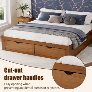 English Elm King Pine Platform Bed with Six Hidden Storage Drawers Low Profile Walnut Finish Walnut W504S00337