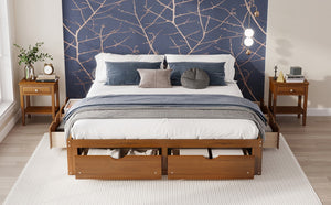English Elm King Pine Platform Bed with Six Hidden Storage Drawers Low Profile Walnut Finish Walnut W504S00337