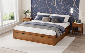 English Elm King Pine Platform Bed with Six Hidden Storage Drawers Low Profile Walnut Finish Walnut W504S00337