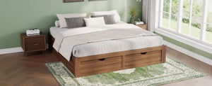 English Elm King Pine Platform Bed with Six Hidden Storage Drawers Low Profile Walnut Finish Natural Walnut W504S00338