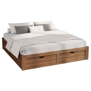 English Elm King Pine Platform Bed with Six Hidden Storage Drawers Low Profile Walnut Finish Natural Walnut W504S00338
