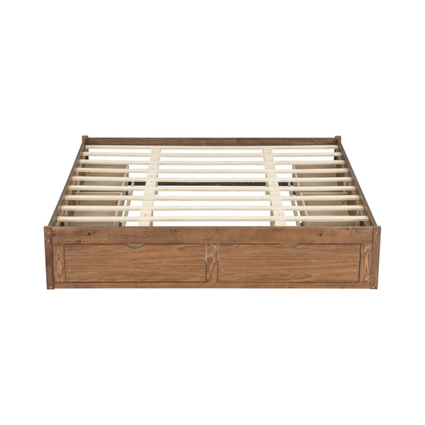 English Elm King Pine Platform Bed with Six Hidden Storage Drawers Low Profile Walnut Finish Natural Walnut W504S00338