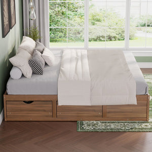 English Elm King Pine Platform Bed with Six Hidden Storage Drawers Low Profile Walnut Finish Natural Walnut W504S00338