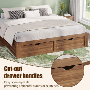English Elm King Pine Platform Bed with Six Hidden Storage Drawers Low Profile Walnut Finish Natural Walnut W504S00338