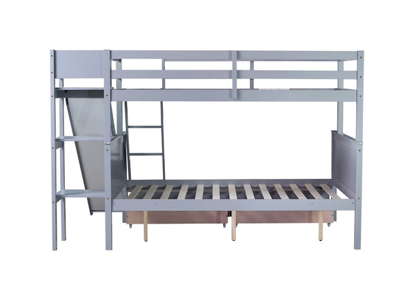 English Elm Twin Over Full Kids Bunk Bed Rubberwood Frame with Slide Shelving and Storage W504S00341