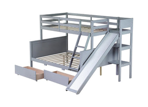 English Elm Twin Over Full Kids Bunk Bed Rubberwood Frame with Slide Shelving and Storage W504S00341